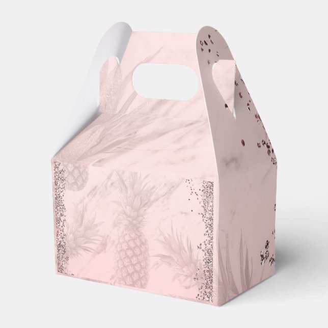 Caja Para Regalos Rosa Dorado Glitter Piña Fiesta Tropical (Front Side)