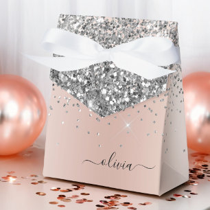 Caja Para Regalos Rosa Dorado - Rosa Beige Glitter Monograma de Plat