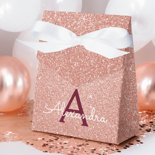 Caja Para Regalos Rosa dorado rosa borgoña brillo destello monograma