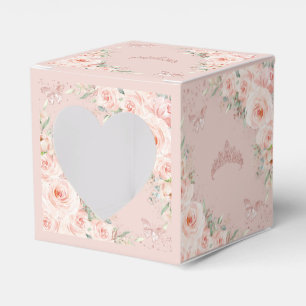 Caja Para Regalos Rosa floral Rubor Mariposas de oro Quince Mini