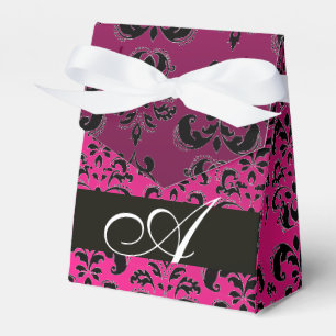 CAJA PARA REGALOS ROSA, FUCHSIA NEGRA, PURPLE DAMASK BODA MONOGRAMA