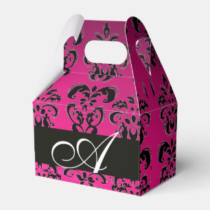 CAJA PARA REGALOS ROSA, FUCHSIA NEGRA, PURPLE DAMASK MONOGRAMA BLANC