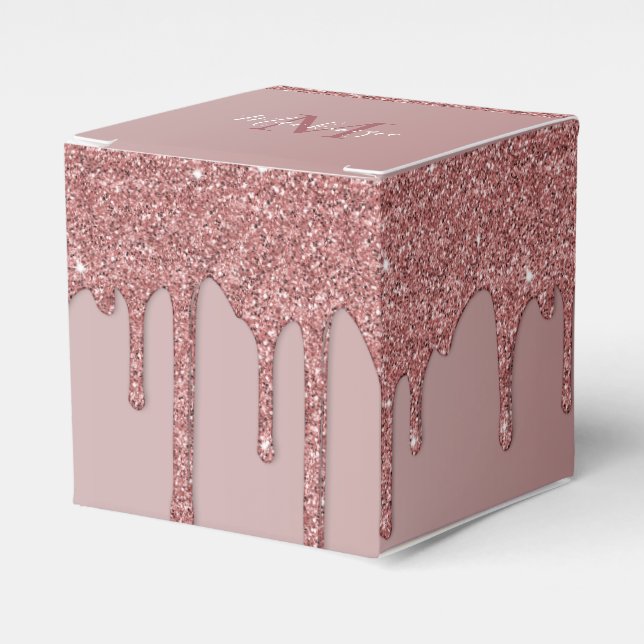 Caja Para Regalos Rosa Girly Gold Sparkle Purpurinas Dris Monograma (Costado Anverso)