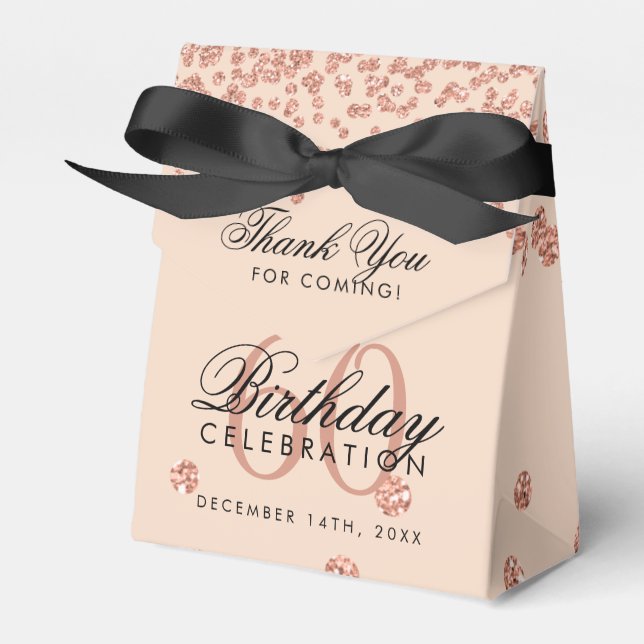 Caja Para Regalos Rosa Gold Rubor 60th Birthday Gracias Confetti (Front Side)