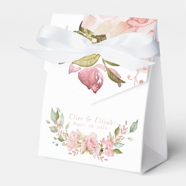 Caja Para Regalos Rosa Gold Watercolor Flowers Boda Gracias (Front Side)