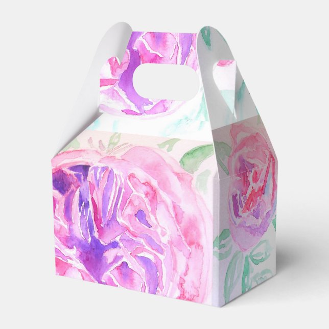 Caja Para Regalos Rosa Lila Acuarela Flores Flor Rosas (Reverso)