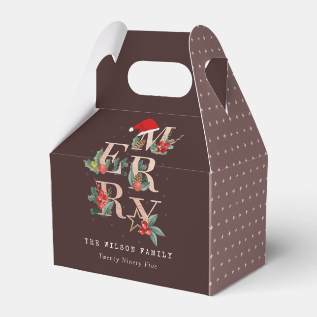 Caja Para Regalos Rosa marrón Oro Verde Rojo Feliz Navidad Foliage (Front Side)