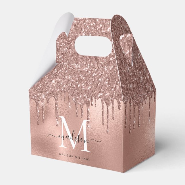 Caja Para Regalos Rosa metálico monogramo Perforaciones de Purpurina (Front Side)