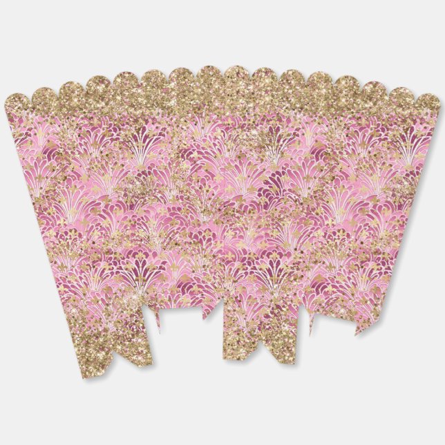 Caja Para Regalos Rosa Moderno Púrpura Abstracto Floral Dorado Brill (Desplegado)