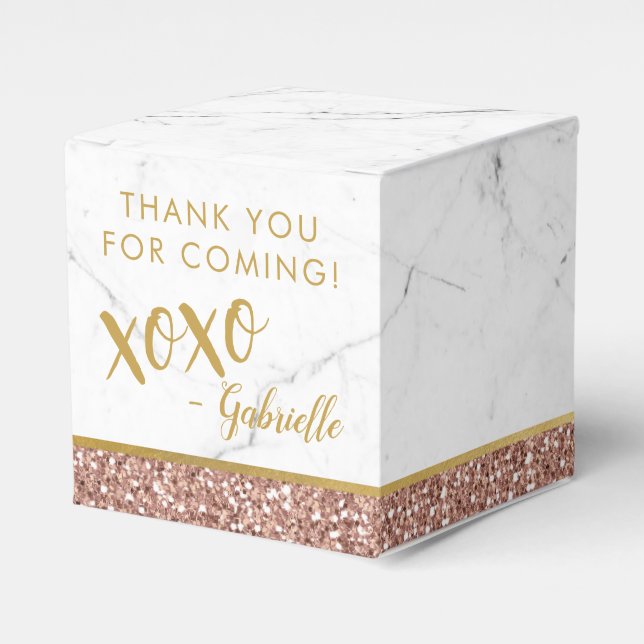 Caja Para Regalos Rosa moderno Purpurina rosado oro Marble xoxo (Costado Anverso)