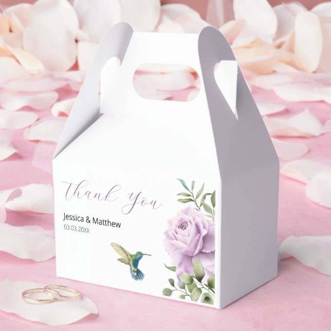 Caja Para Regalos Rosa morado y colibrí (Boda)