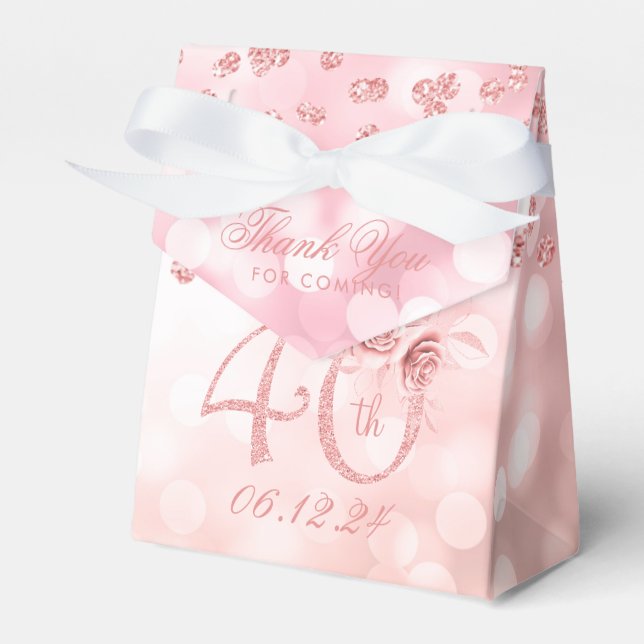 Caja Para Regalos Rosa Oro 40 cumpleaños gracias a las luces florale (Front Side)