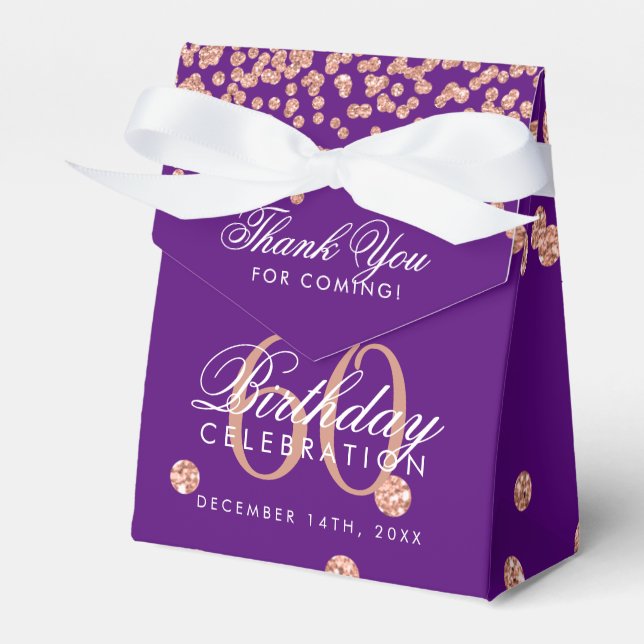 Caja Para Regalos Rosa Oro 60 cumpleaños gracias Confetti Purple (Front Side)