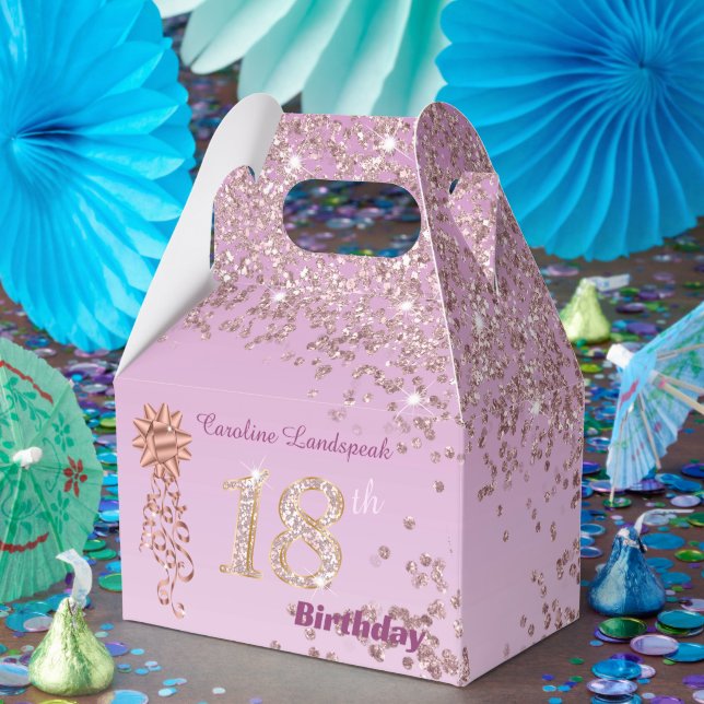 Caja Para Regalos Rosa Oro Purpurina y Cinta 18 cumpleaños (Fiesta)