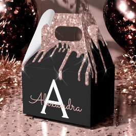 Caja Para Regalos Rosa Oro - Rosa Beige y Purpurina Negra Monograma