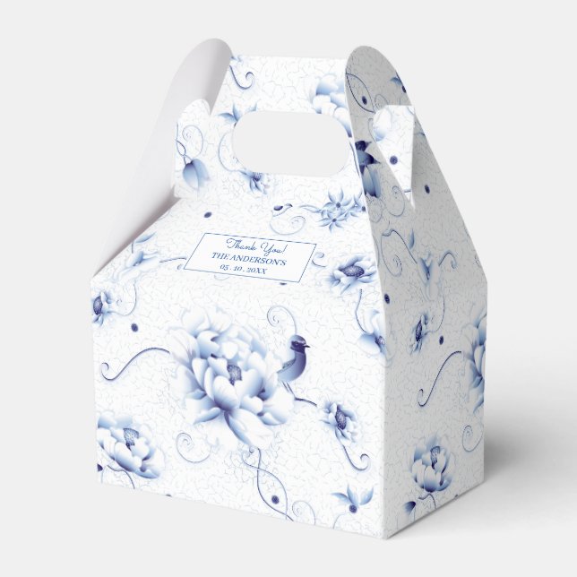 Caja Para Regalos Rosa Pájaro Azul Chinoisería Floral (Front Side)