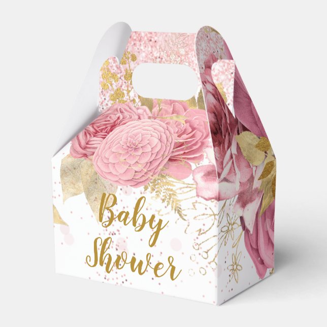 Caja Para Regalos Rosa Purpurina de Gold Peonies Baby Shower (Front Side)