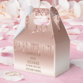 Caja Para Regalos Rosa Purpurina de goteo de oro