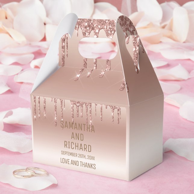 Caja Para Regalos Rosa Purpurina de goteo de oro (Boda)