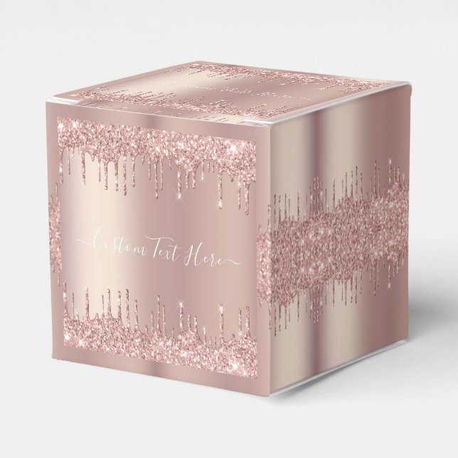 Caja Para Regalos Rosa Purpurina de oro Personalizado de texto de su (Costado Anverso)