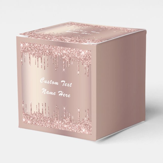 Caja Para Regalos Rosa Purpurina de oro Personalizado Nombre de text (Costado Anverso)