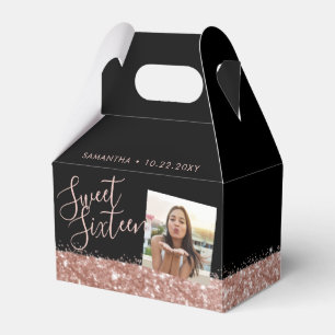 Caja Para Regalos Rosa Purpurina de oro Sweet 16 Moda Foto 