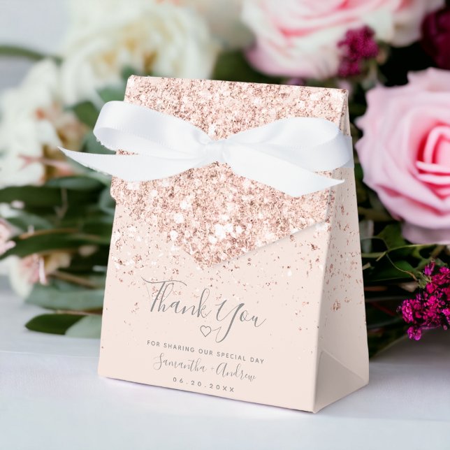 Caja Para Regalos Rosa purpurina dorado rosa rosa gracias boda (Rose Gold glitter blush pink thank you wedding Favor Box)