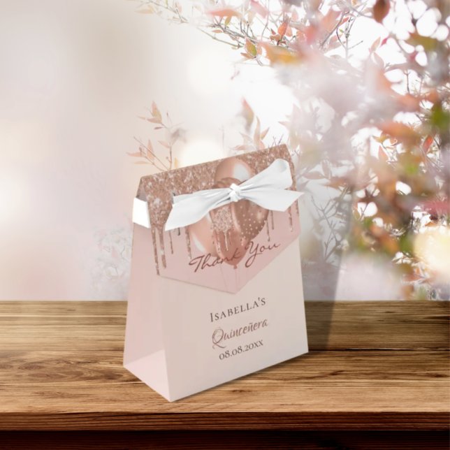 Caja Para Regalos Rosa Quinceanera goteo purpurina oro gracias (Subido por el creador)