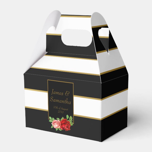 Caja Para Regalos Rosa roja, negro, blanco y banda de oro - (Front Side)