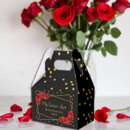 Caja Para Regalos Rosa Roja Negro y Quinceañera de oro