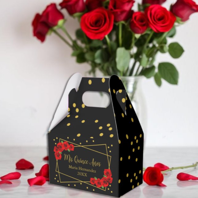 Caja Para Regalos Rosa Roja Negro y Quinceañera de oro (Subido por el creador)