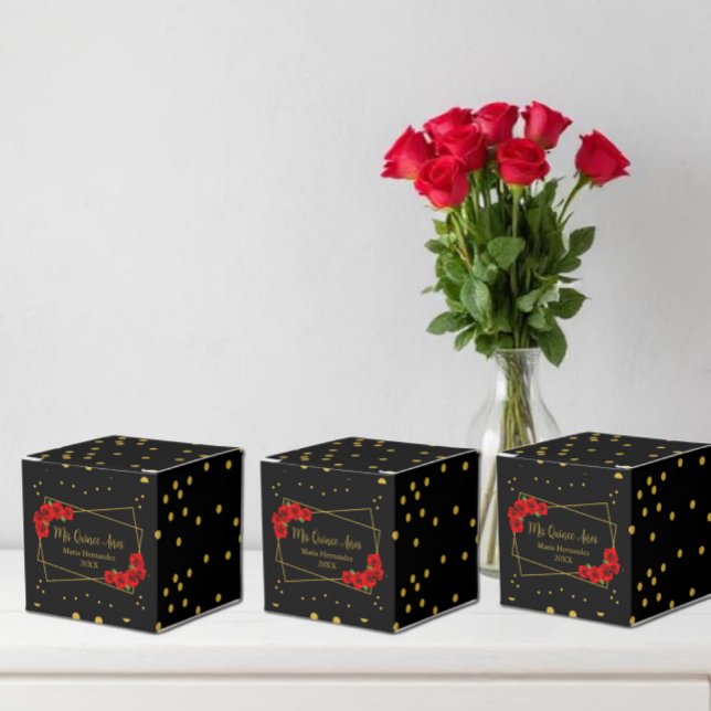 Caja Para Regalos Rosa Roja Negro y Quinceañera de oro (Subido por el creador)