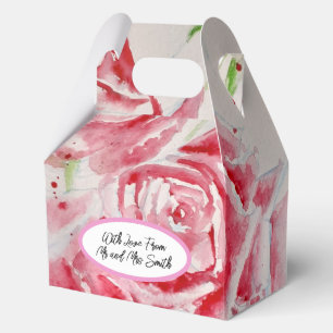 Caja Para Regalos Rosa Roja Rosas Patrón de Flor Acuarela Boda