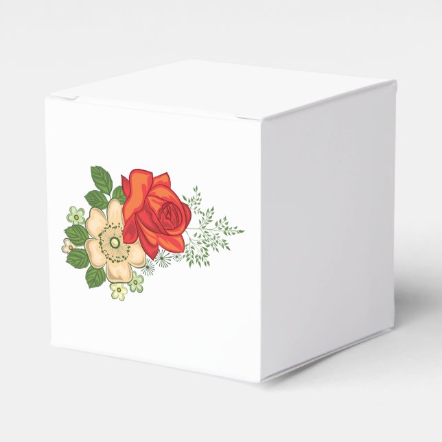 Caja Para Regalos Rosa Roja y Margaritas (Costado Anverso)