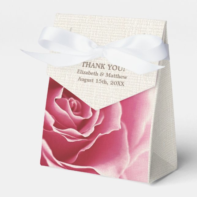 Caja Para Regalos Rosa romántico Burlap Boda de textura (Front Side)