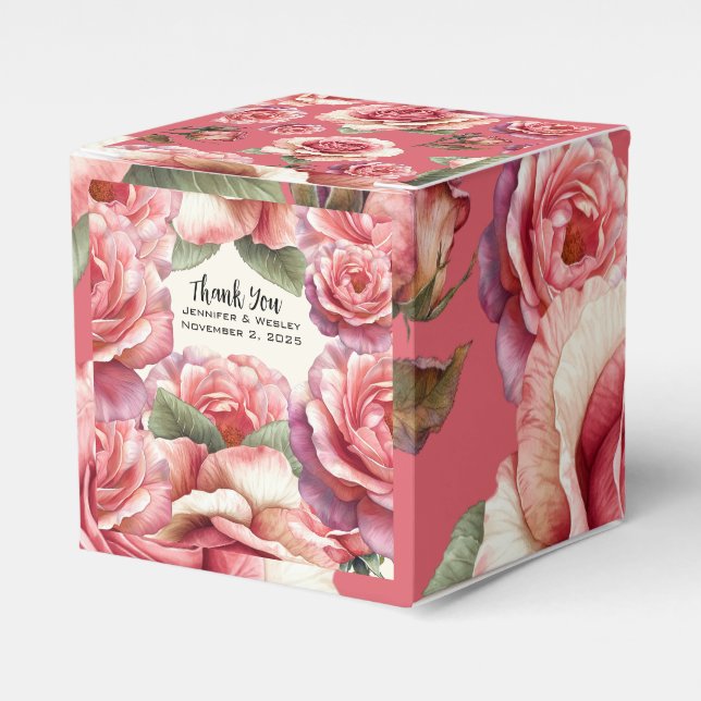 Caja Para Regalos Rosa Rosa Deslucida (Costado Anverso)