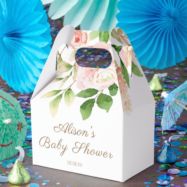 Caja Para Regalos Rosa Rosa Rosa Elegante Chica Floral Baby Shower (Subido por el creador)