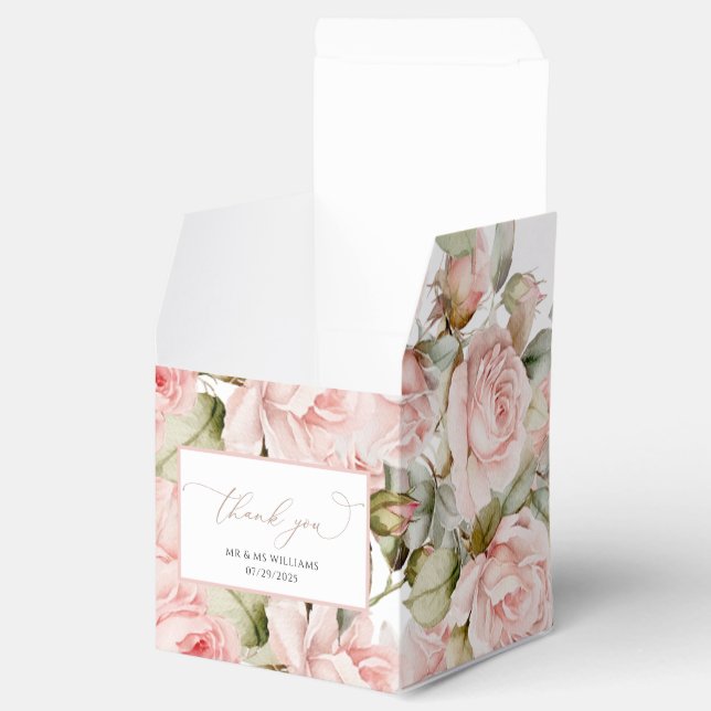 Caja Para Regalos Rosa rosa y vegetación deja una pepita Boda (Abierto)