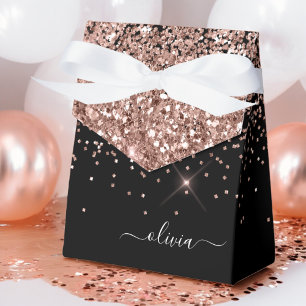 Caja Para Regalos Rosa Rubor Rosa Dorado Negro Brillo Monograma Nomb