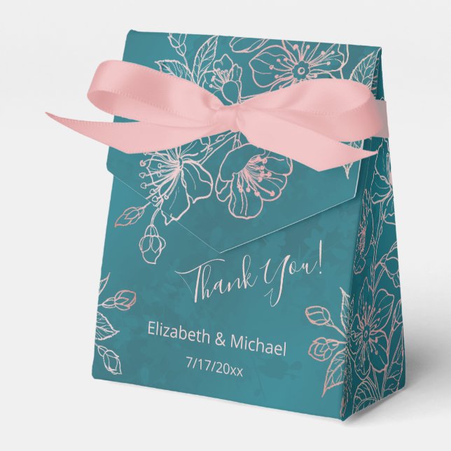 Caja Para Regalos Rosa Rubor verde azulado | Boda personalizada (Front Side)