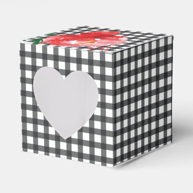 Caja Para Regalos Rosa sobre cuadros blancos y negros 2" (Anverso)