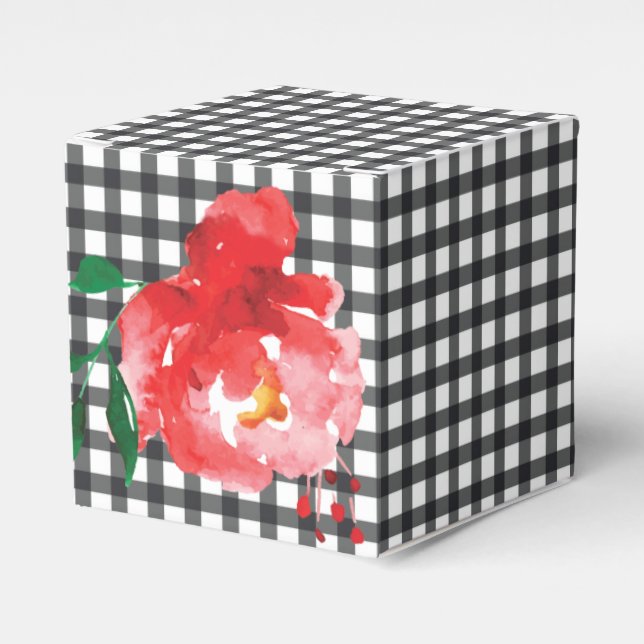 Caja Para Regalos Rosa sobre Gingham Blanco y Negro 2" (Costado Anverso)