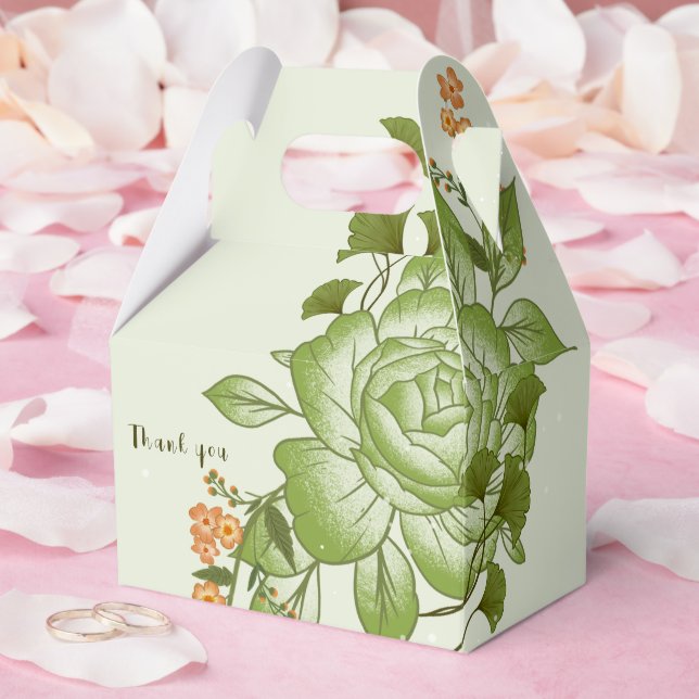 Caja Para Regalos Rosa verde Boda floral (Boda)