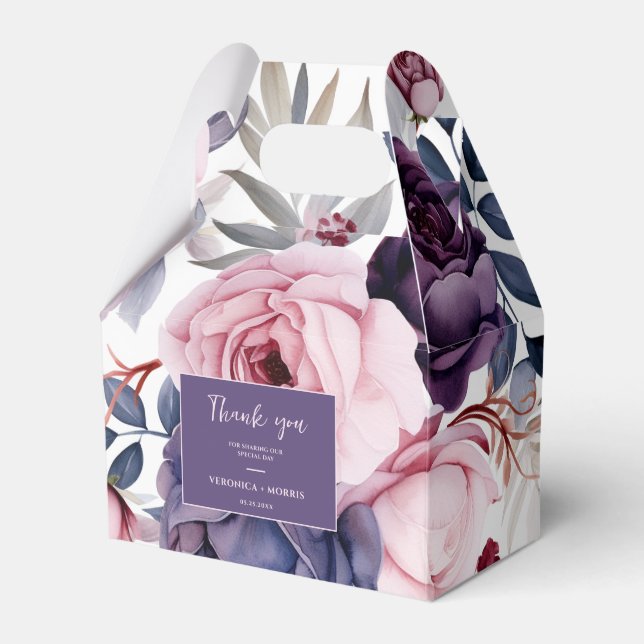 Caja Para Regalos Rosa violeta y turbio boda de acuarela floral (Front Side)