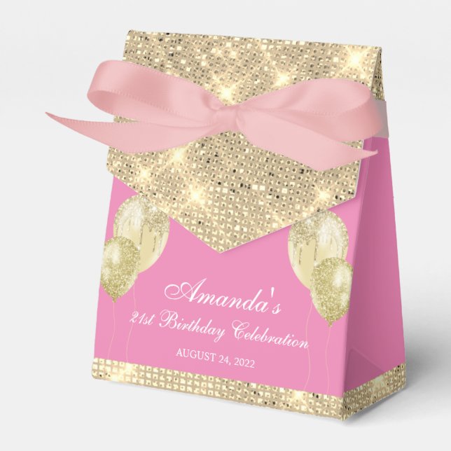 Caja Para Regalos Rosa y dorado glam personalizables (Front Side)
