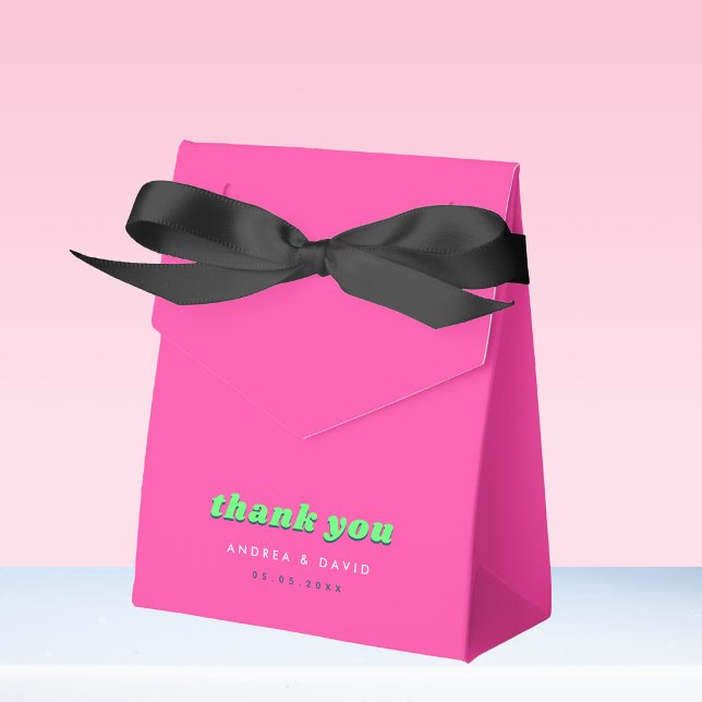 Caja Para Regalos Rosa y verde retro | Groovy Gracias Boda (Subido por el creador)