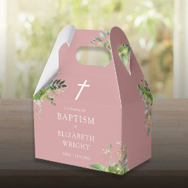 Caja Para Regalos Rosado Polvoriento Verde Bautizo Bautismo