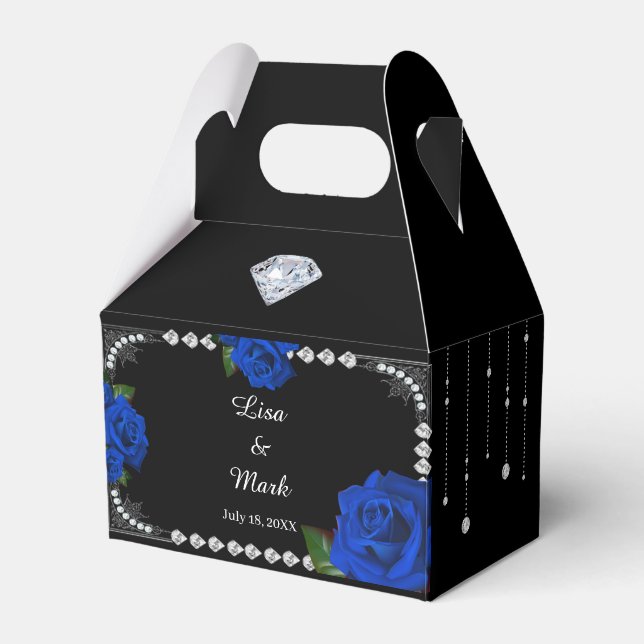 Caja Para Regalos Rosas Azules Románticos Y Diamantes (Front Side)