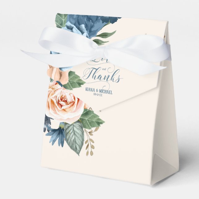 Caja Para Regalos Rosas Blue/Peach Love y Gracias ID584 (Front Side)