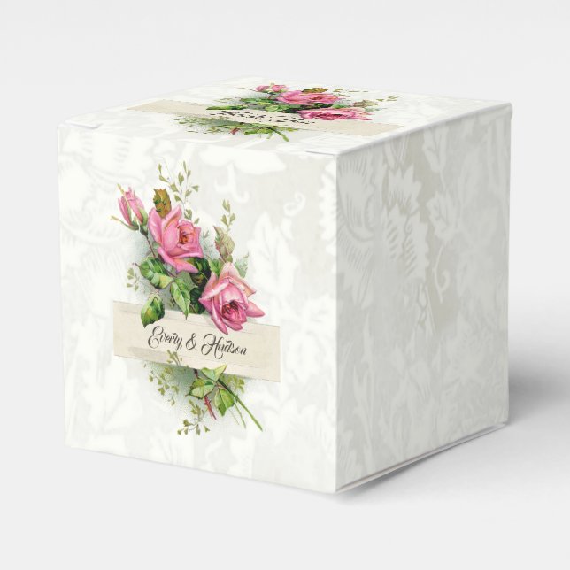 Caja Para Regalos Rosas Bodas rosados de época (Costado Anverso)